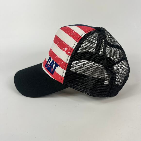 Cat American Flag Trucker Hat Mesh Snapback Mens Caterpilar Inc Construnction - Picture 4 of 11